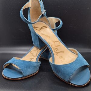 Sam Edelman Shoes/Sandals Teal Suede/ Block Heel/ Open Toe/Ankle Strap/ 8 Med